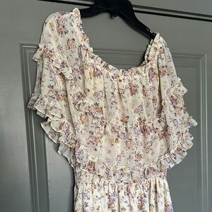 Vici Off-the-shoulder Cream Pink Floral Maxi Dress